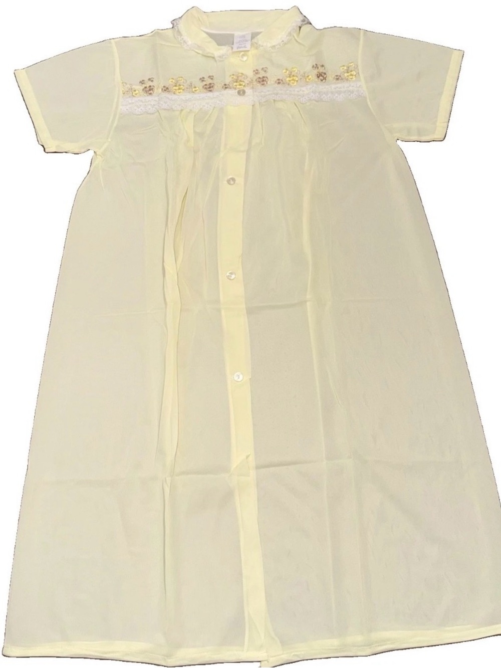 Vintage Philmaid Nightgown Housecoat Yellow Size Large Embroidered Lace Cottage